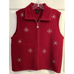 Tally Ho Red Fleece Zip-Front Vest with Silver Snowflake Accents